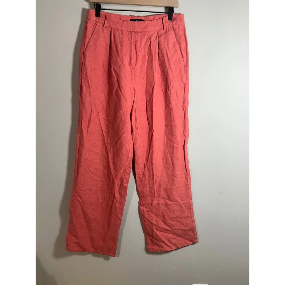Banana Republic Lina Straight Linen Pant Coral High Rise Relaxed 6 882876-04